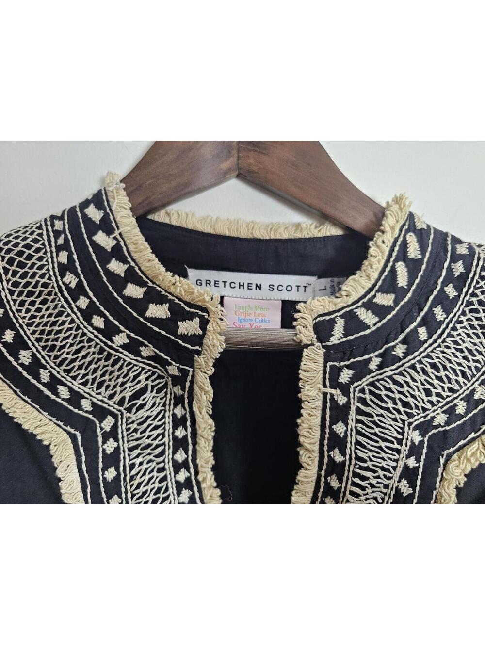 Gretchen Scott Dress Black Womens L Embroidered Tunic